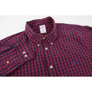 Brooks Brothers Mens XL Regent Fit Red Navy Gingham Checks Button Down Shirt